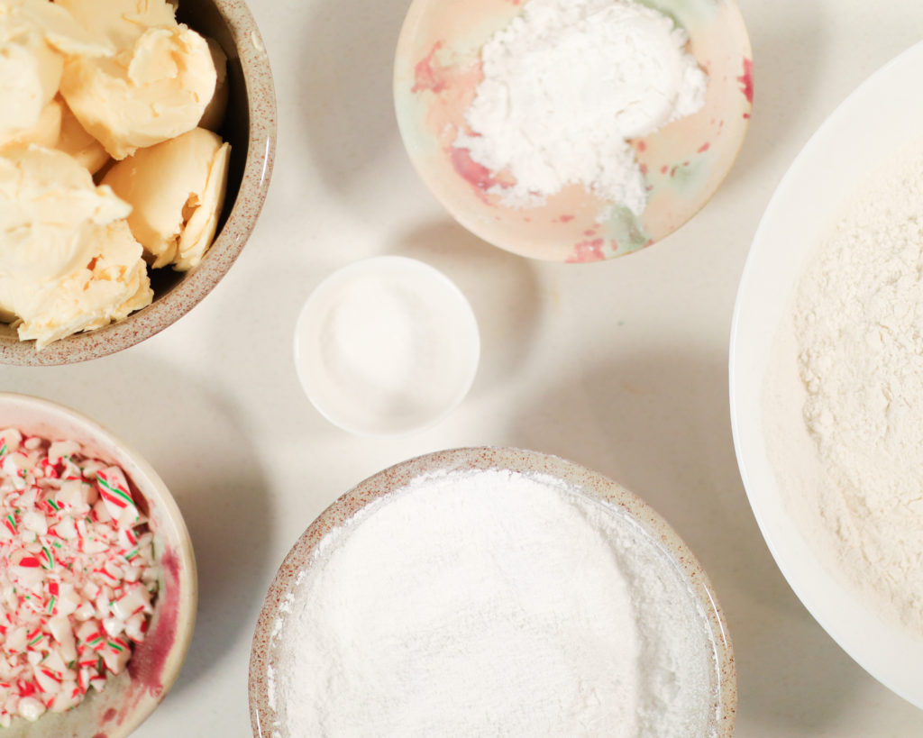 ingredients for candy cane shortbread