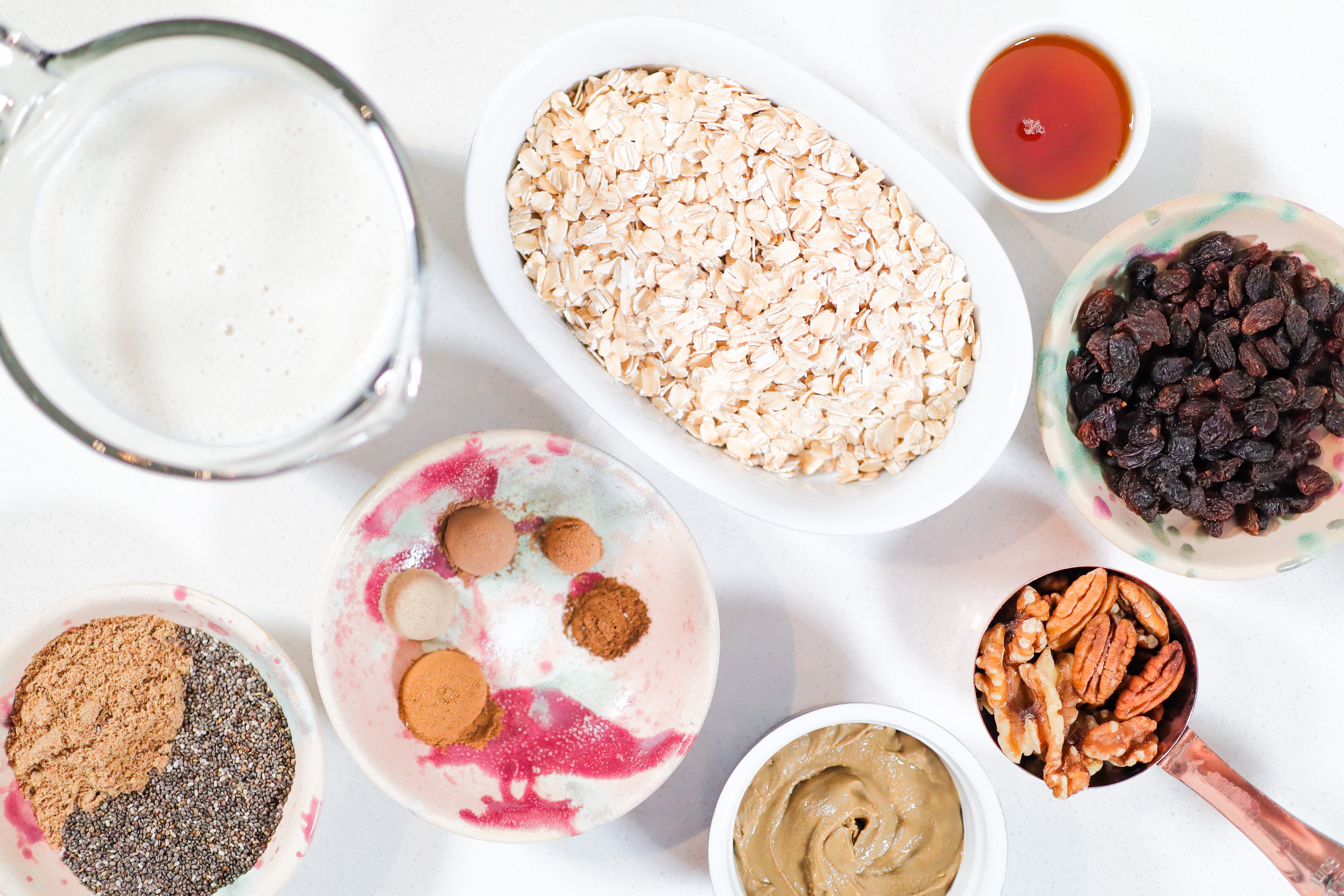 ingredients for creamy and nutty spiced oatmeal