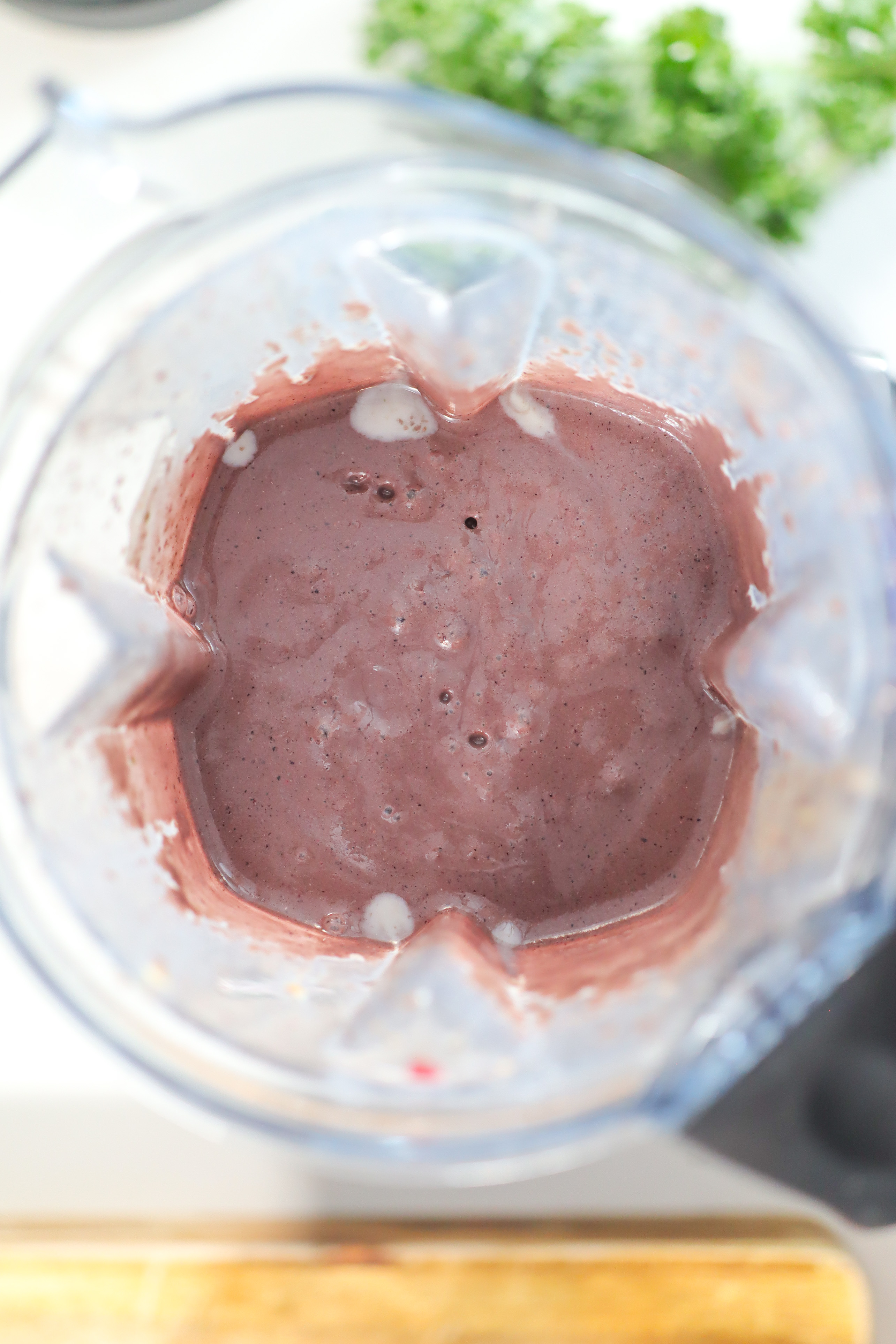 View of smoothie inside blender