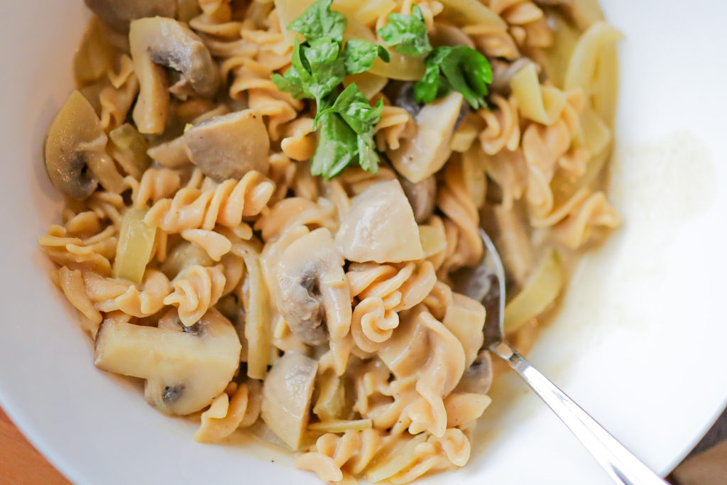 Bowl of mushroom pasta.