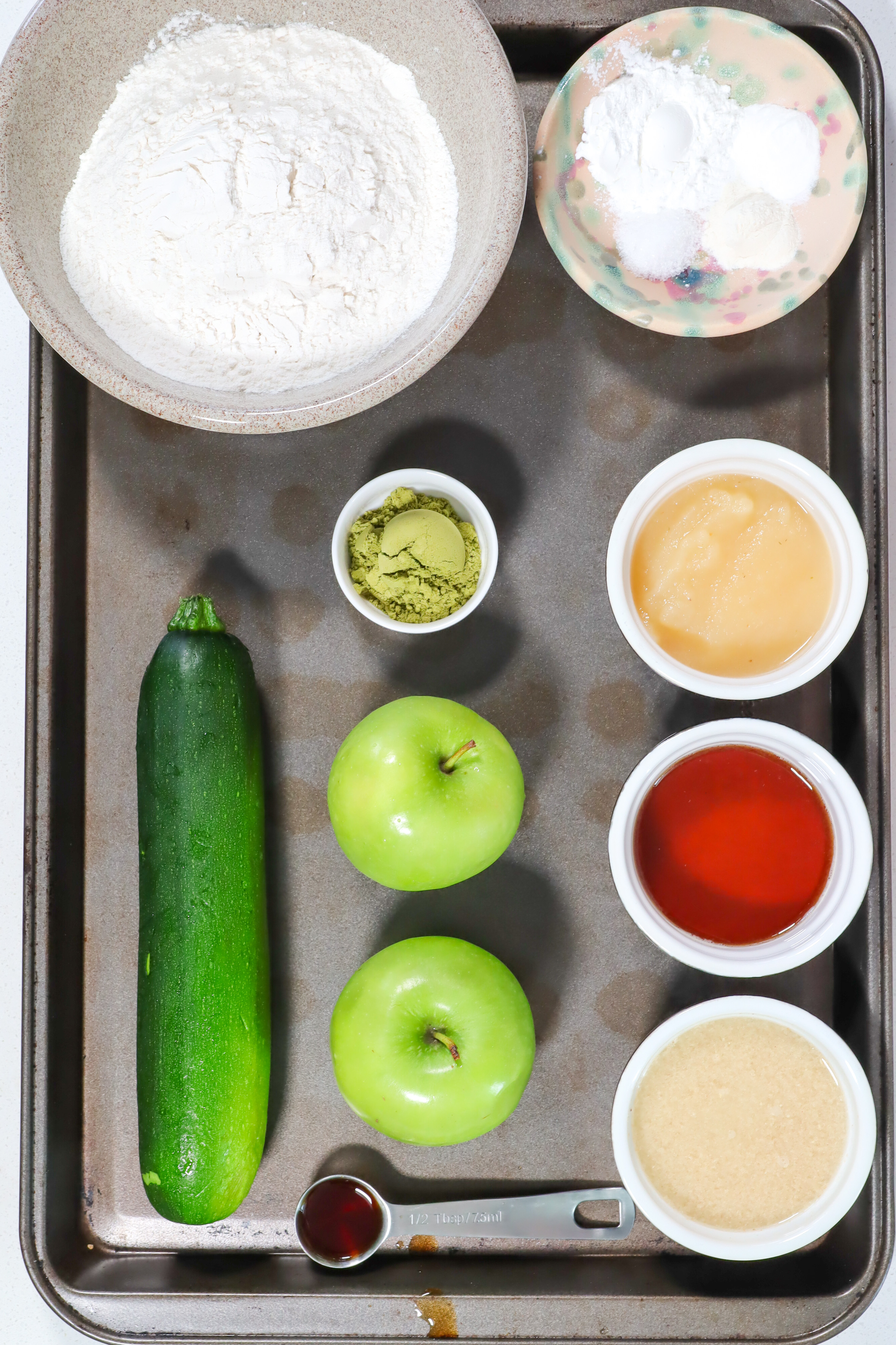 Ingredients on a baking tray.