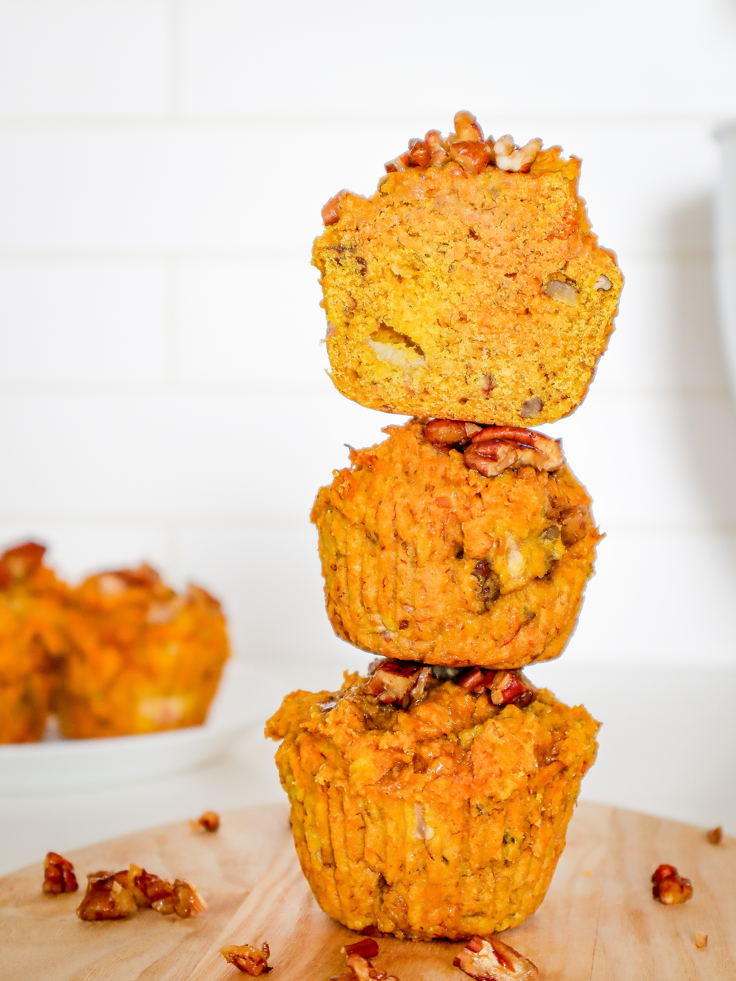 A stack of three muffins.