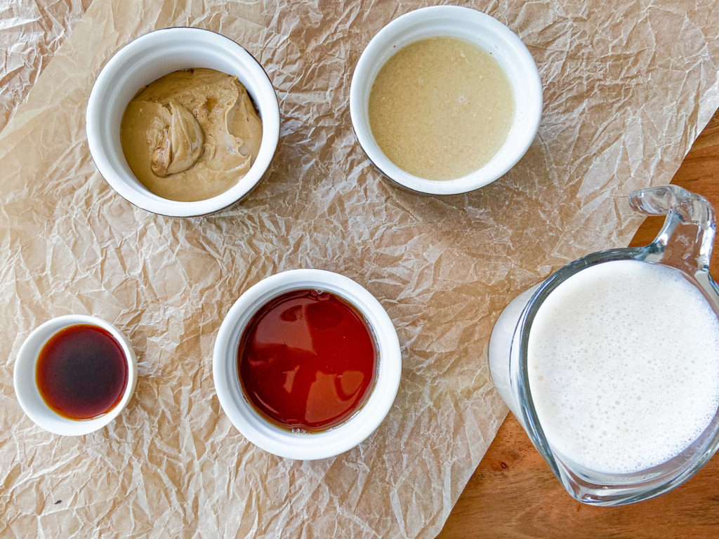 bowls of ingredients on parchment paper