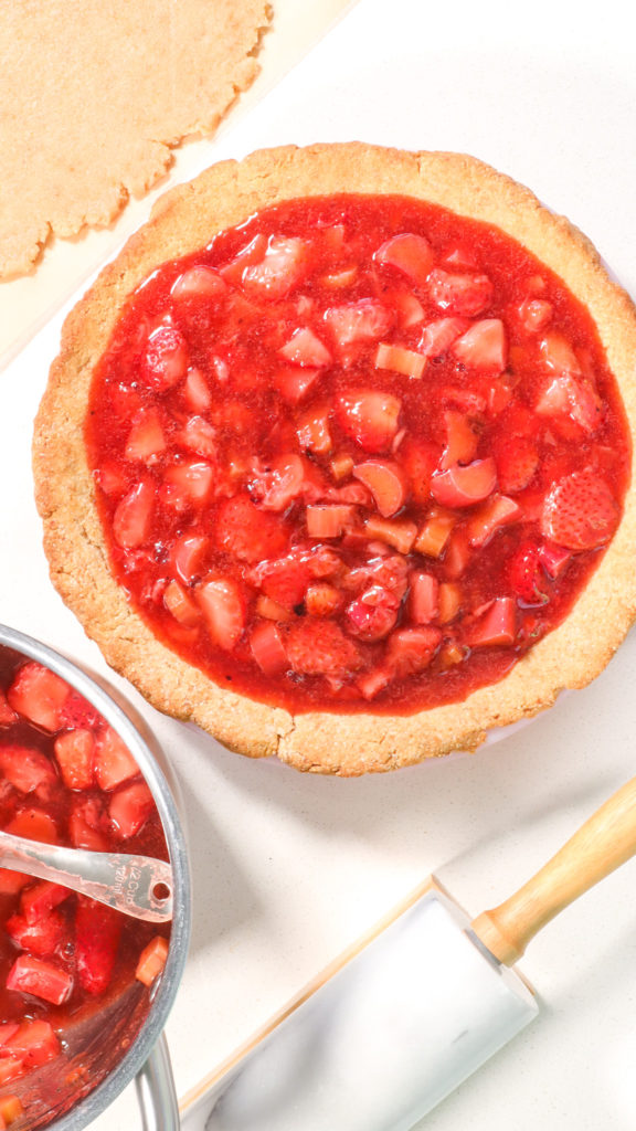 Strawberry Rhubarb Pie, unbaked, ready to go in the oven