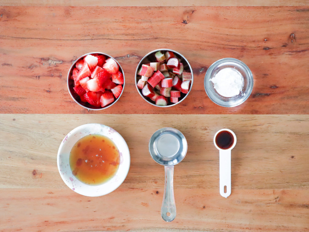 Ingredients for strawberry rhubarb sauce