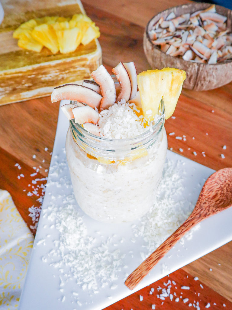 jar of piña colada overnight oats