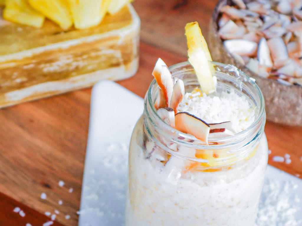 jar of piña colada overnight oats