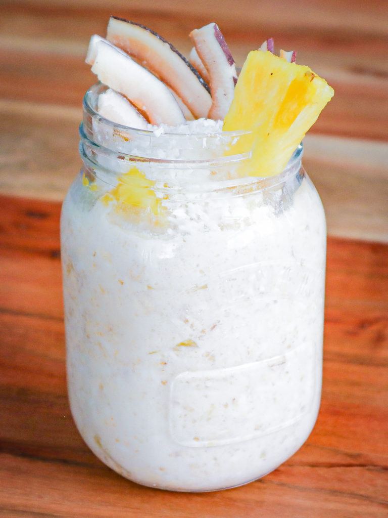 jar of piña colada overnight oats