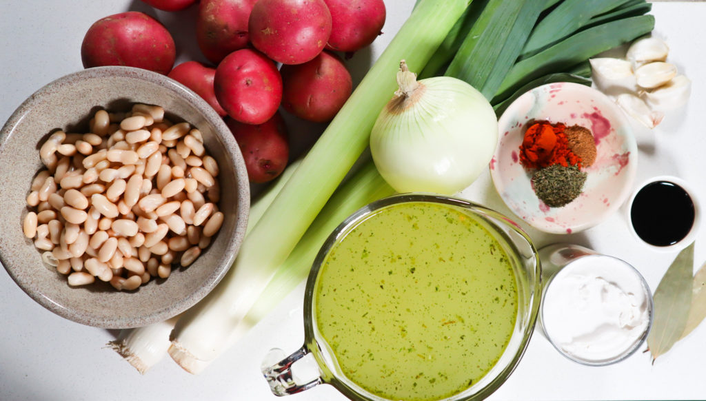 Ingredients for rustic red potato & leek soup