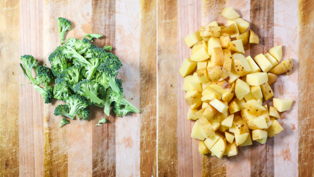 chopped broccoli and potatoes