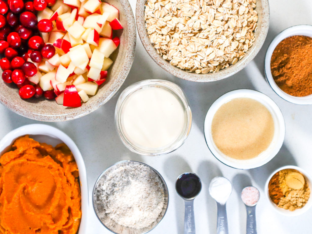 bowls and measurements of ingredients laid out on countertop