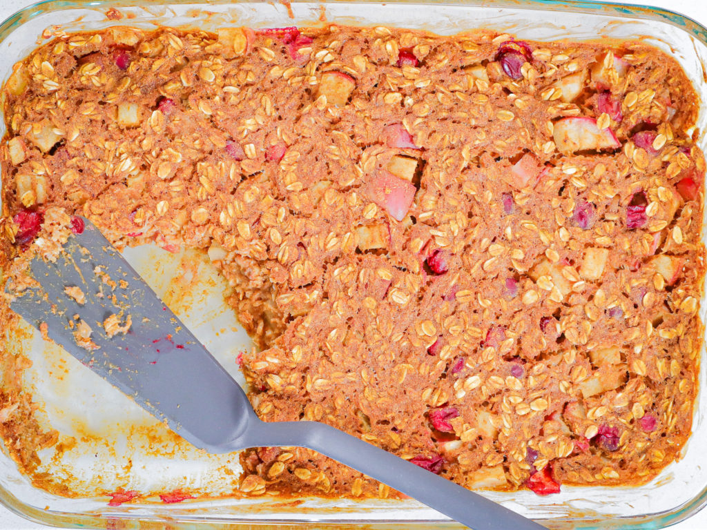 baked oatmeal in a casserole dish 